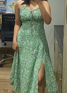 Green Floral Print Midi Dress