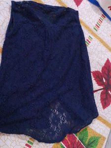 Navy Blue Lace Button-Up Tunic
