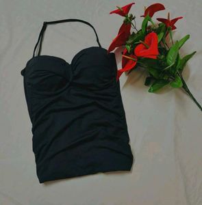 Padded Black Ruched Halter Top