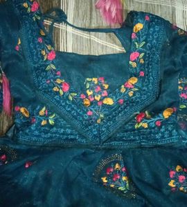 Elegant Embroidered Teal Gown
