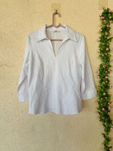 Classic White Striped V-Neck Top