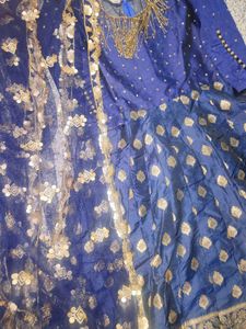 Elegant Blue &amp; Gold Ethnic Gown