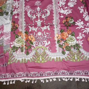 Pink Floral Print dress material with la