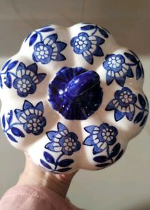Blue Floral Ceramic Pumpkin Decor