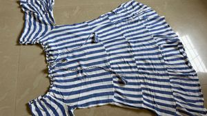 Blue and White Striped Off-Shoulder Top