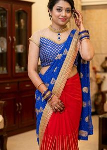 Red & Blue Partywear Saree