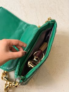 Chic Green Quilted Leather Bag with Gold Chain