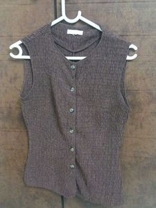 Brown Textured Sleeveless Top
