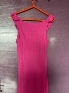 Vibrant Pink Ribbed Ruffle Dress