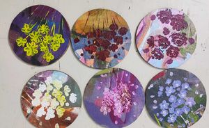 Set of 6 Original Hand-Painted Floral Coasters