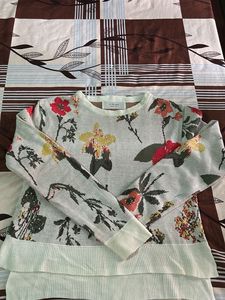 Korean Style Floral Print Knit Sweater