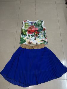 Girls' Butterfly Sleeveless Top &amp; Royal Blue Skirt
