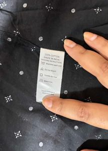 Black Printed Button-Up Shirt with pocket