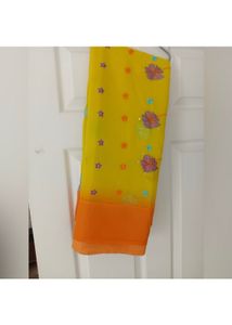 Georgette Fabric Saree With Yellow Orange Colour
