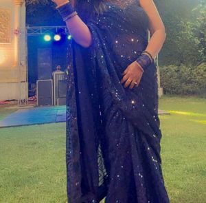 New black sequence saree with blouse piece
