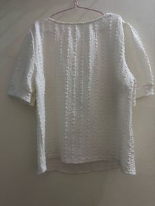 Chic Textured White Square Neck Top
