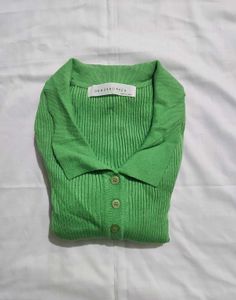 Ribbed Collared Button-Up Long Sleeve Top