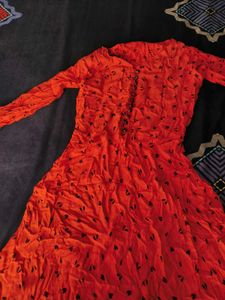 Vibrant Red Printed Anarkali Gown