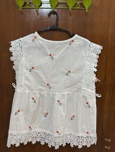 Boho White Floral Embroidered Lace Top
