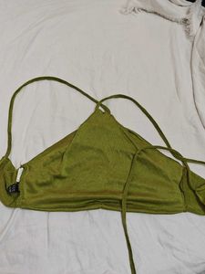 Green Ruched Halter Neck Top