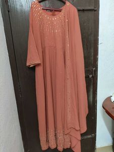 XL Churidar Set With Shawl Red Shade Color