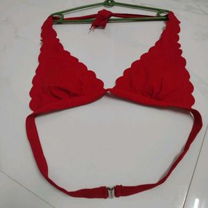 Red Scalloped Bikini Top
