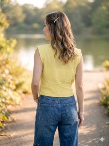 Bright Yellow Sleeveless faux Wrap Top