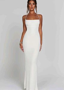 Elegant White Halter Bodycon Dress