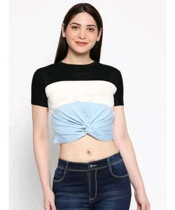 Chic Color Block Twist Crop Top