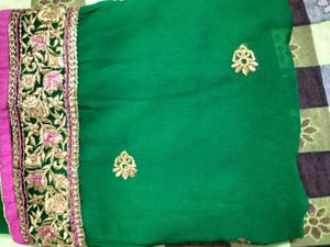 Embroidered Green Saree