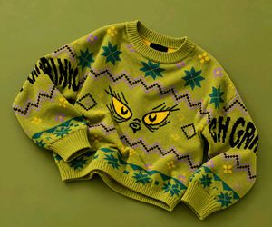 LIME GREEN EYE GRAPHIC PATTERNED KNIT SWEATER