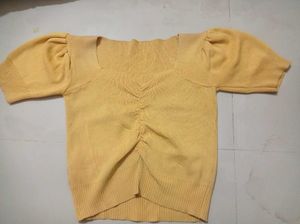 sweatheart neck Puff Sleeve Knit Top