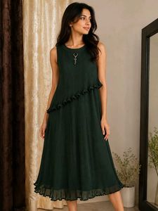Green Pleated Midi Dress
