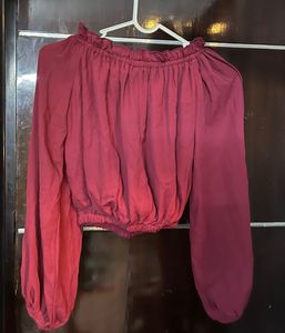 Maroon Off-Shoulder Crop Top