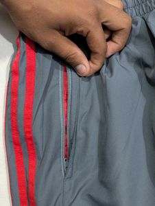 Adidas Grey &amp; Red Striped Track Pants