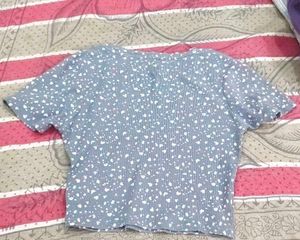 Blue Ditsy Print Cropped T-Shirt
