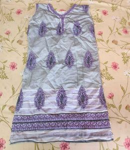 Grey Kurta with Purple Print