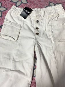 White Frayed Hem Wide Leg Pants