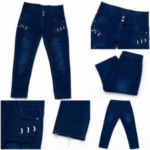 Stylish Blue Denim Jeans with Grommet Details