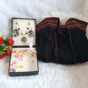 Handmade Necklace & Earring Set with Ethnic Bag