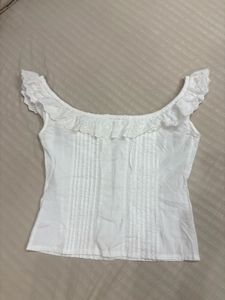 Off-Shoulder Lace Trim White Blouse