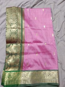 Beautiful Pink Saree with Green Border