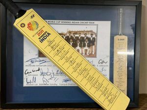 India All Winning Year Squad Hand Autograph Bat