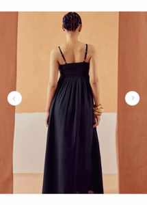 Elegant Black Maxi Dress with Pockets(color Barbie