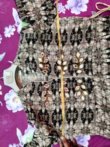 Elegant Printed Gawn Kurta with Mirror Work