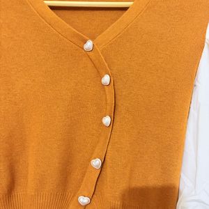 Cute Orange Cardigan with Puff Sleeves