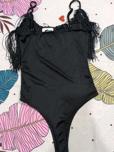 Black Fringed Bodysuit