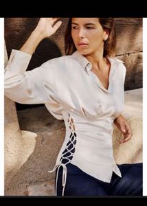 Chic Lace-Up Satin Blouse shirt