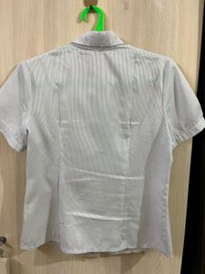 Striped Short Sleeve Button-Up Top