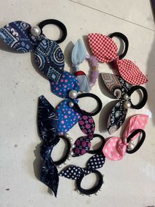 Cute Hair Ties with Bows & Pearls set 9